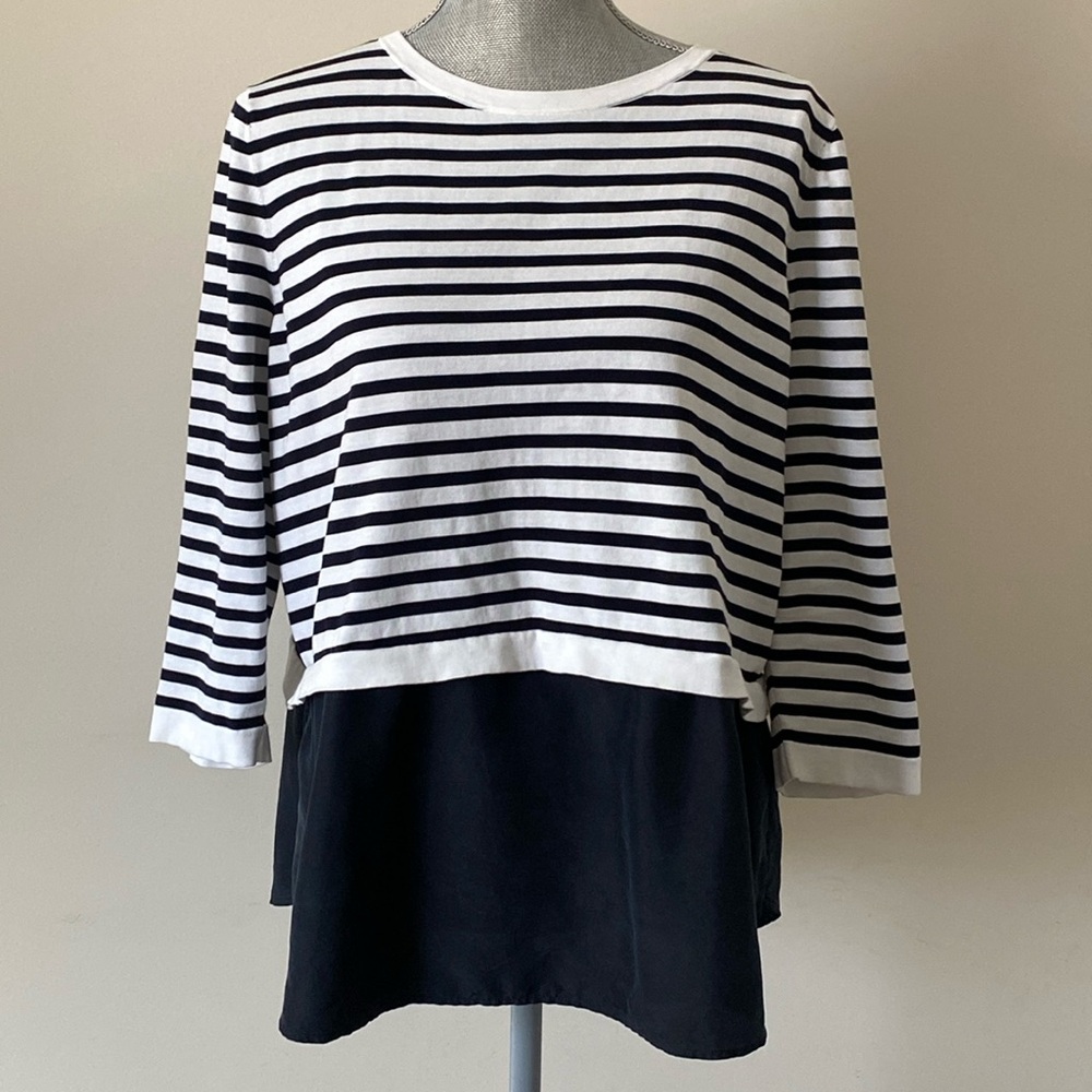 Lagenlook COS Striped Flowy Silk Top Avant-Gard Button Back Black & White Large